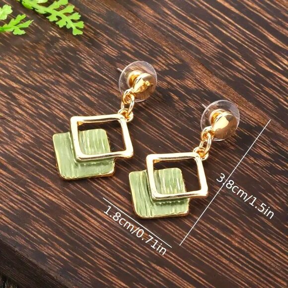 Necklace & Earrings 3pc Stylish Geometric Enamel Gold Chain Dangle Trendy Glam - Picture 4 of 5